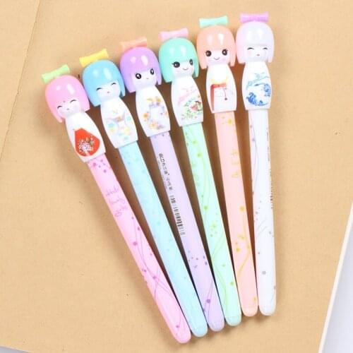 36 Pcs/lot Small Fresh Japanese Doll Colored Gel Pens for Writing Cartoon 0.38mm Black Ink Roll Pen Office School Supplies