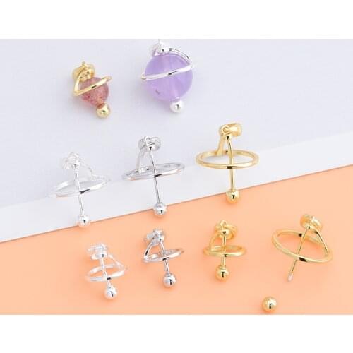 S925 Sterling Silver Crystal Pearl Screw Hollow Planet Pendant, handmade DIY accessories bracelet pendant