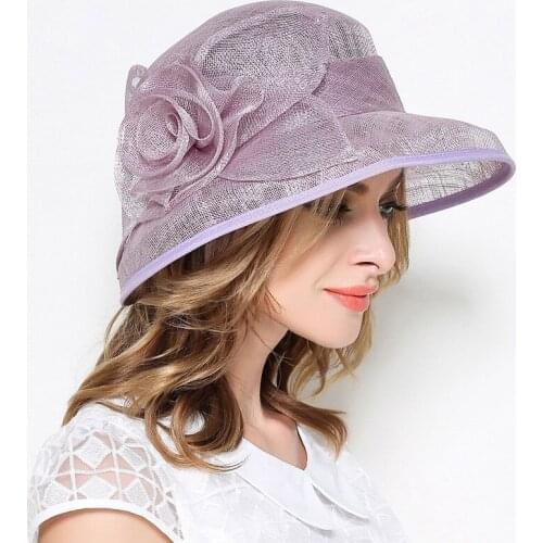 Spring Summer Linen Fedoras Hat Women European American Fashion Flower Fedora Hats Female Party Church Show Banquet Cap H6822