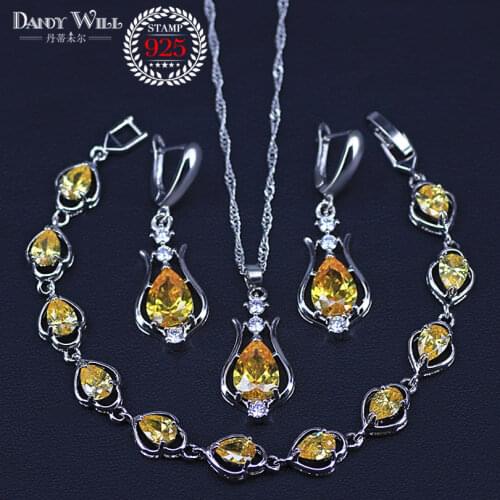 Wedding Bridal Jewelry Set silver color Water Drop Bangles+Necklace+Bracelet+Earrings Sets for Women