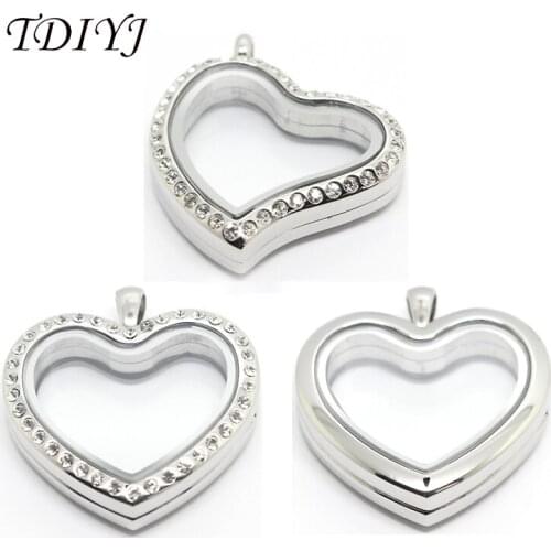 TDIYJ Fashion Cheap Heart Shape Stainless Steel Magnetic Floating Glass Locket 30MM Pendant Necklace for Women Girl Jewelry 1Pcs