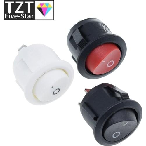 TZT 10Pcs Red Black White 20MM ON/OFF Round Rocker Toggle Switch 6A/250VAC 10A 125VAC Plastic Push Button Switch KCD1-105