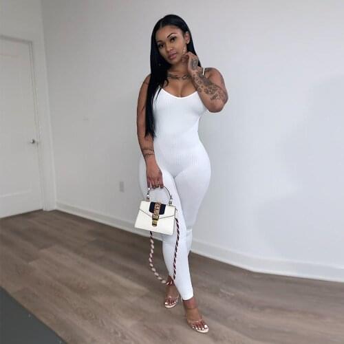 Black Apricot White Ribbed Rompers Womens Jumpsuit Spaghetti Strap Sleeveless Skinny Catsuit Summer Cross Backless Slim Outfits