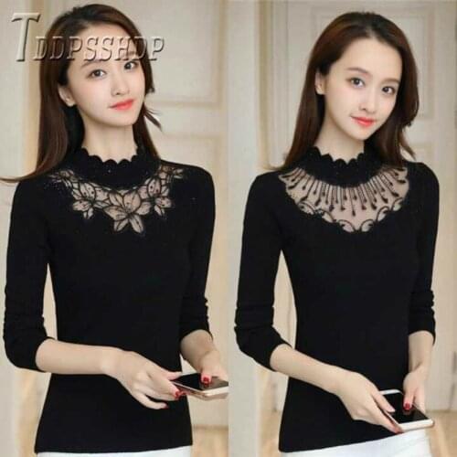 2019 Lace Imitation Diamond Decor Women Sweater Slim Sexy Bottoming Female Sweaters