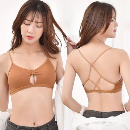 Women Girl Ribbed Knit Bralette Bright Candy Color Cross Strappy Backless Underwear Hollow Knotted Front Push Up Padded Crop Top