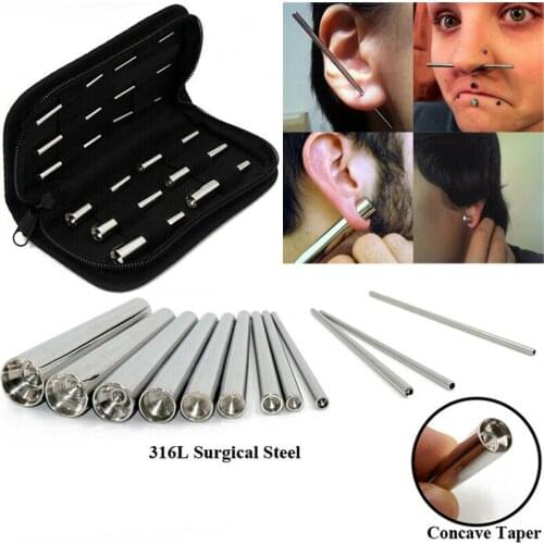 1Set/12 Pieces Surgical Steel Concave Taper Insertion Pins Taper Gauge Expander Piercing Tool Professional Body Piercing Jewelry