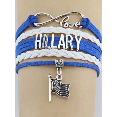 10PC/lot Infinity Love Hillary Flag Charms Bracelets & Bangles Leather Braid Wrap Bracelet Gifts For Men Women Fashion Jewelry