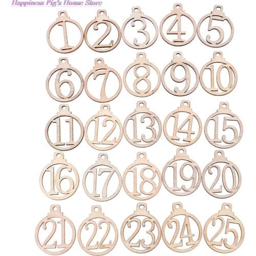 25pcs/set 1-25 Wooden Advent Calendar Gift Tags Number Gift Tags Party Countdown Tags Christmas Decoration