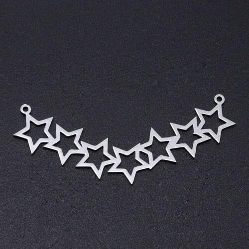 5pcs/lot 100% Stainless Steel Hollow Stars Connector Charms Wholesale Never Tarnish Necklace Pendants Accept OEM Order