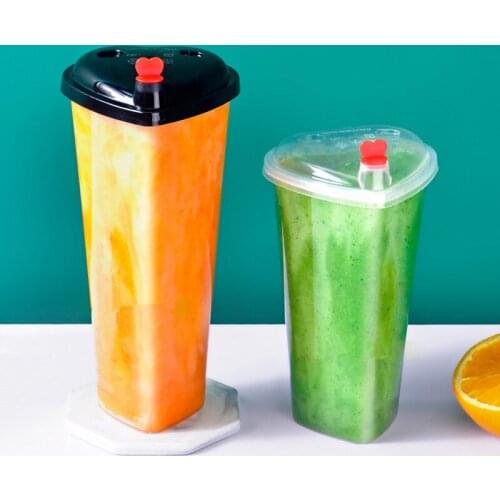 50pcs Net red creative heart shape milk tea cup disposable plastic cup 500ML 700ML fruit juice coffee beverage cup with lid2