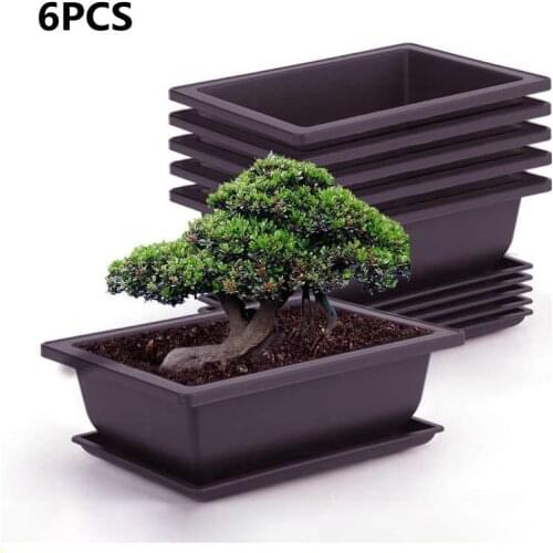 6Pcs Bonsai Pots-Classic Deep Wet Tray with Built-in Mesh-for Garden Planters Flowers Herbs Plastic Rectangle Pots Desktop Decor