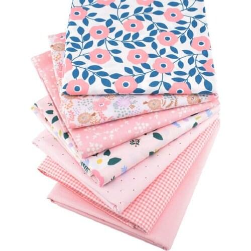 7 Pcs Cotton Twill Printed Fabric Diy Handmade Patchwork Set Cotton Pink Floral Fabric
