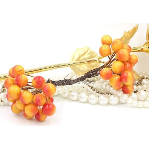 Free shipping 100pcs10mm Double heads Orange color fruit stamen High simulation Pearl pomegranate strong stem flower stamen DIY