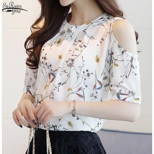 2021 Elegant Open Shoulder Blouses Chiffon Print Women Plus Size Female Tops New Women Tops Blusas Floral Shirts Women 825C 30