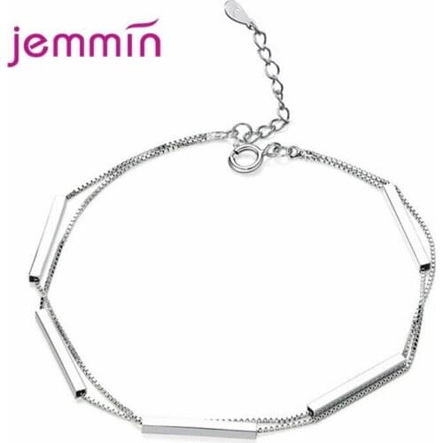 925 Sterling Silver Link Chain Bracelet Stackable Flat Bar Double Layer Chain Bracelet Bangles for Women Fashion Silver Jewelry