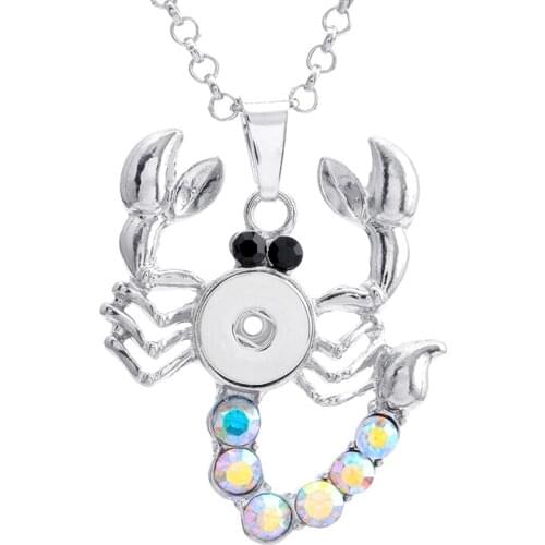 Fashion Rhinestone Scorpion snap pendant necklace chain 60cm keychain fit 12MM snap buttons Fashion jewelry accessories XL9001