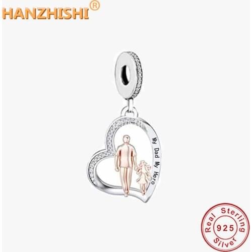 Dropshipping Wholesale Price 925 Sterling Silver Heart Engraved My Dad My Hero Charm Bead for Bracelet Necklace DIY Jewelry