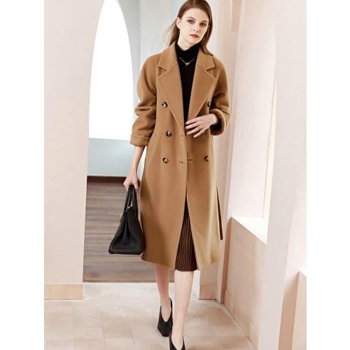 Double sided cashmere coat womens medium length 2021 autumn and winter new high-end temperament loose double breasted wool coat