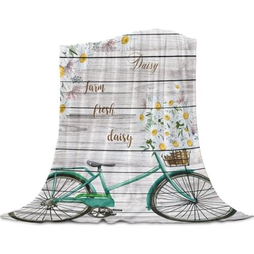 Farm Fresh Bicycle Daisy Plank Flower Coral Fleece Blankets Flannel Bedspreads Soft Warm Blankets for Bed Sofa Nap Wrap Blanket