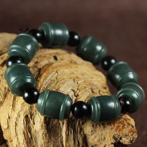 Chinese Hand carving Natural Jade and Tian Jade Drum Bracelet
