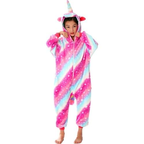 Stitch Unicorn Cartoon Anime Animal Onesies Girls Boys Winter Hooded Sleepwear Kids Flannel Jumpsuit Children Pajamas