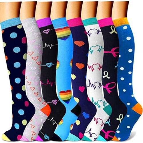 58 Styles New Compression Socks Heart Prints Socks Athletic Varicose Veins Legging Men Women Running Outdoor Sports Racing Socks