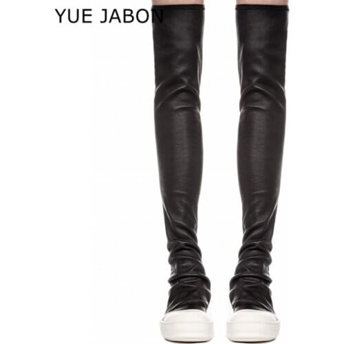 New Black Elastic Slim Long Sock Boots Women White Thick Bottom Flat Over The Knee Thigh High Boots for women Knight boots