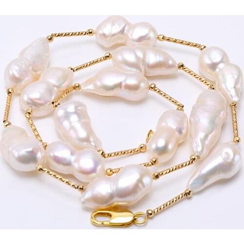 NEW Long Pearl Baroque Pearl Necklace White Freshwater Cultured Baroque Pearl Necklace Party