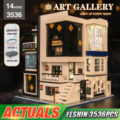 MOULD KING 16043 Street Building The MOC-67005 Art Gallery Showcase With Led Parts Model Building Blocks Kids Christmas Gifts