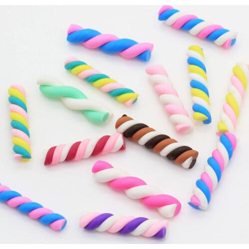 Wholesale Pastel Color Polymer Clay Candy Marshmallow Twists Striped Polymer Clay Candy Canes Miniature