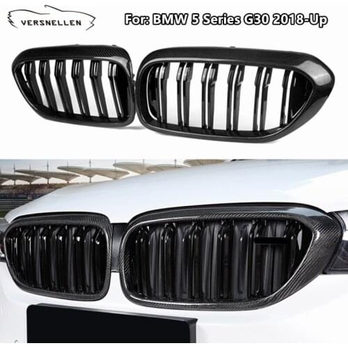 Front Grills For BMW 5 Series G30 2018-Up M5 F90 Front Bumper Grills Dual Slats Kidney Grille with badge ABS & Carbon Fiber