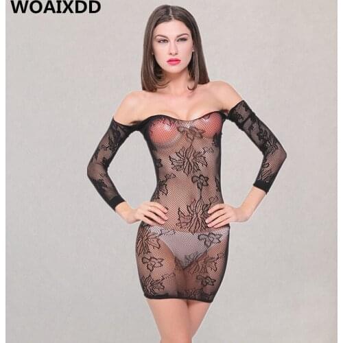 Plus Size Women Sexy Lingerie Porno Mesh Long Sleeve Mini Dress Erotic Babydoll Pajamas Costumes Baby Doll Sleepwear Underwear