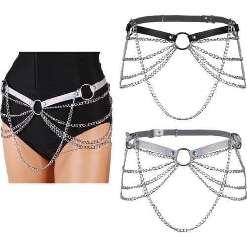 Unisex Body Chest Harness Belt Punk Gothic Costume Chest Strap Body Caged BraWaist Belts Women Men Leather Metallic Chain Tassel