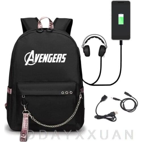 Avengers Backpack Teenager Girl USB Charging Laptop Backpack Women Men Rucksack Kids Mochila Knapsack Travel Bag