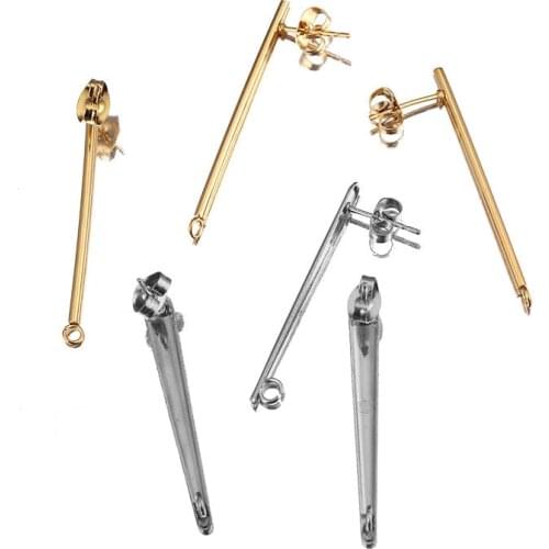 10pcs 18K Gold Fashion Women Earrings Findings Stainless Steel Stud Earring Long Stick Connector Pendant for DIY Jewelry Making
