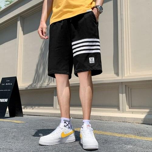 Shorts Mens Summer Thin Fashion Casual Knee Length Pants Stripe Splicing Straight Tube Loose Sports Drawstring Shorts
