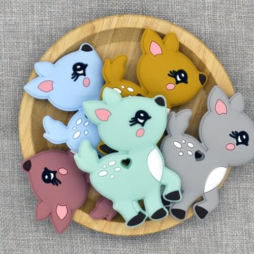 Silicone Baby Teether Cartoon Fawn Newborn Teething Toy Food Grade Baby Shower Gift DIY Nursing Pacifier Clip Toddler Accessory