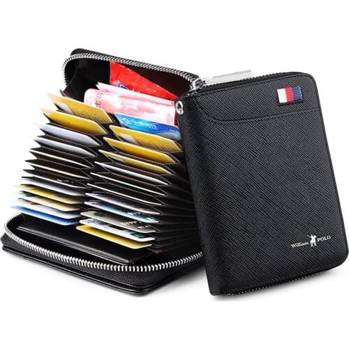 WILLIAMPOLO multi-card organ card bag RFID mens leather large-capacity drivers license holster credit card bag