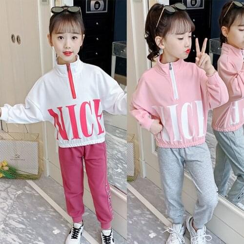 Spring AutumnGirls Sport Clothes Set Sweatshirt+Pants Clothes For Girls Letter Pattern Costume For Girl Childrens Tracksuit