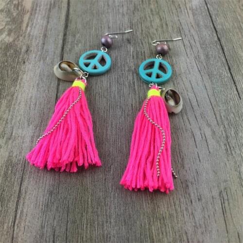 Boho Vintage Fringe Tassel Earrings Long Earring Dangle Natural Stone Peace Drop Earrings Bohemian For Women