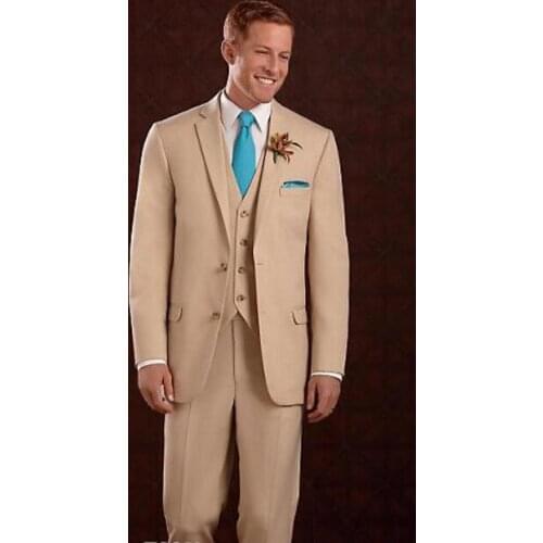 High-grade Two Buttons Peak Lapel White Groom Tuxedos Wedding Bridegroom Khaki Groomsman Best Business Man Suit Casual Tuxedo Bl