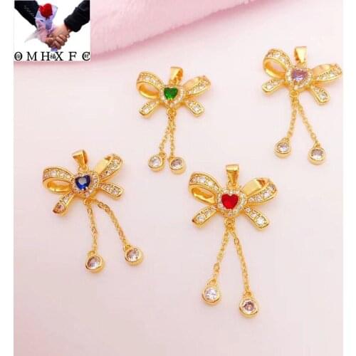 OMHXFC Jewelry Wholesale YM1528 European Fashion Woman Girl Party Birthday Wedding Gift Bowtie Zircon 24KT Gold Pendant Charm