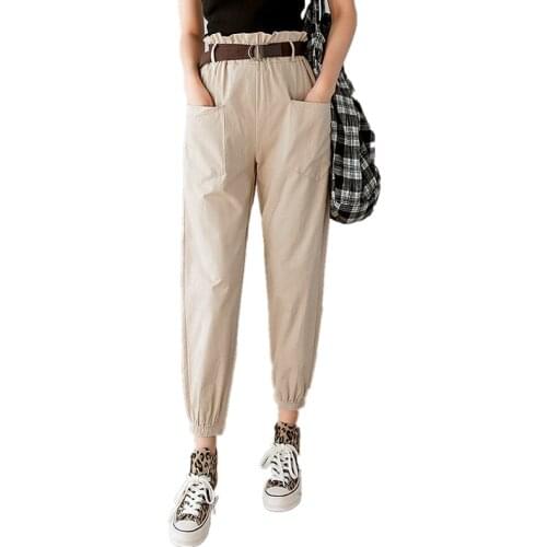 Women pants 2019 spring fashion female solid high waist loose harem pant pencil trousers casual cargo pants streetwear