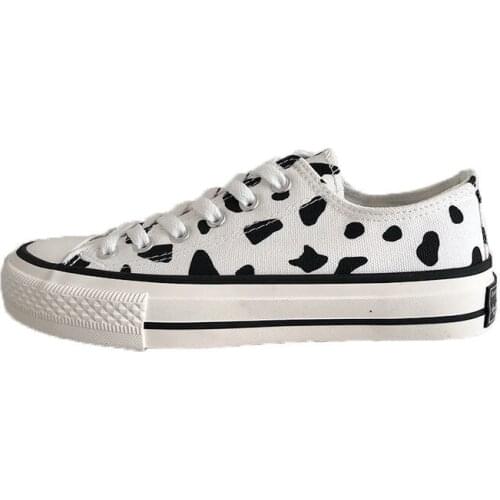 New Style Cow Women Canvas Shoes White Street Female Canvas Shoes Shallow Women Flat Casual Shoes