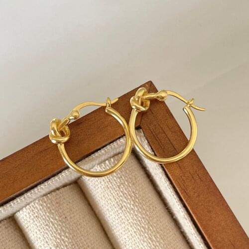 1pair Womens 100% Authentic 925 Sterling silver Gold kNOT lOVE Open Circle Geometric hoop Huggie earrings FINE jEWELRY E184