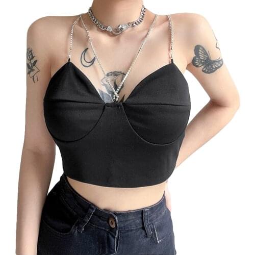 Y2k Women Close-fitting Sexy Camisole Fashion Trendy Black Solid Color V-neck Sleeveless Crop Tops For 2021