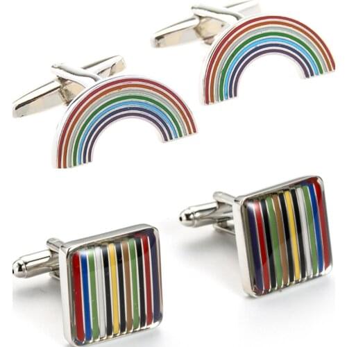 10pairs/lot Arch Shape Enamel Rainbow Cufflinks Colorful Strip Cuff Links Mens Jewelry Accessory Wholesale