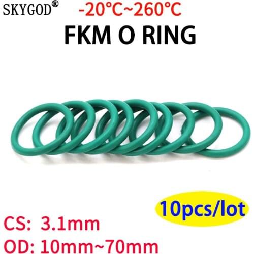 10pcs CS3.1mm OD 10~33mm Green FKM Fluorine Rubber O Ring Sealing Gasket Insulation Oil High Temperature Resistance Green