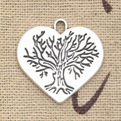 12pcs Charms Heart World Tree 23x23mm Antique Bronze Silver Color Pendants Making DIY Handmade Tibetan Bronze Jewelry