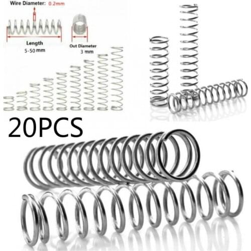 20pcs / bag 304 Stainless Steel Spring Compression Pressure Springs Wire Dia 0.2mmOutside Dia 3mm Length 5-50mm